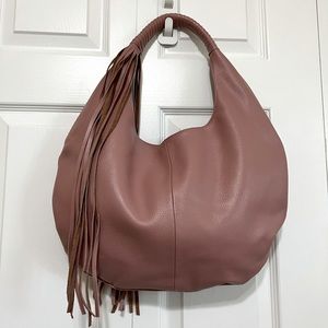 B-Low The Belt Pink Fiona Leather Fringe Hobo Bag Half Moon